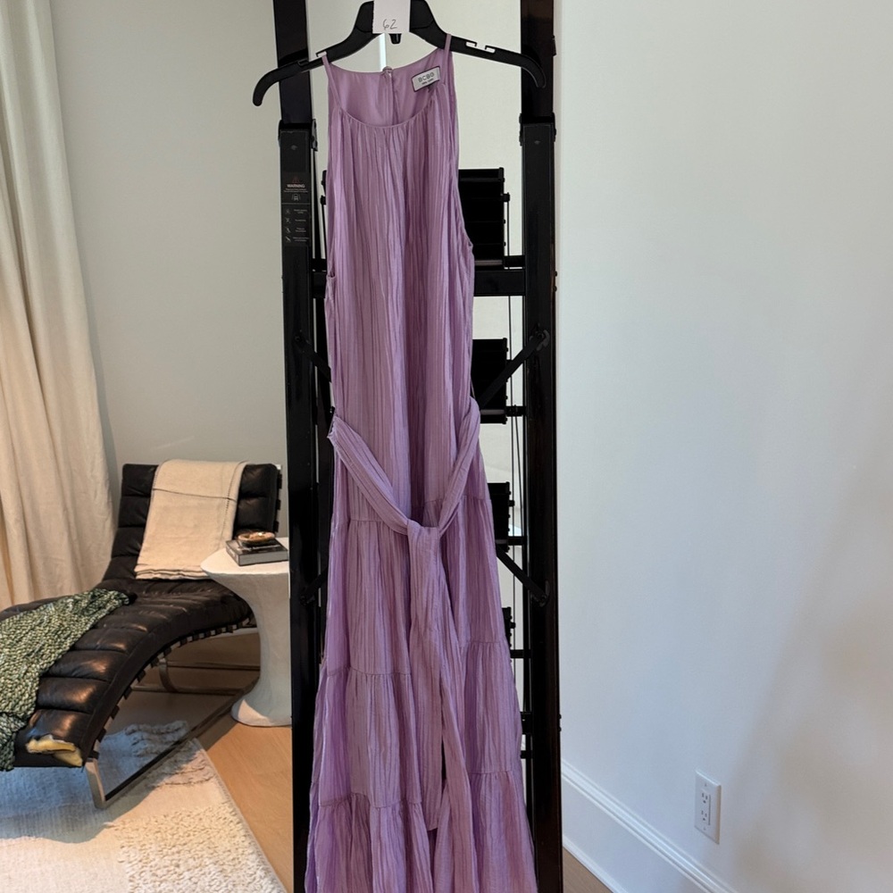 BCBG Lavender Tiered Maxi Dress with Waist Tie